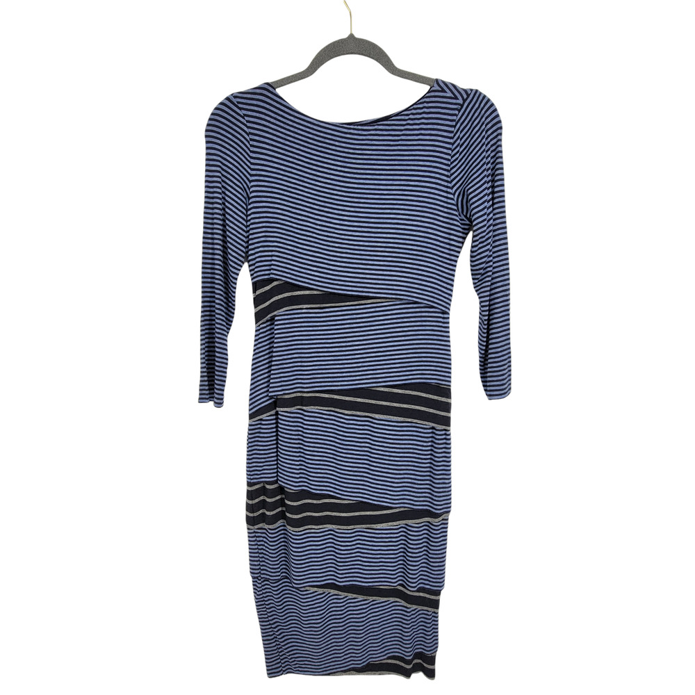 Bailey 44 Women's Striped 3/4 Sleeve Stretch Tiered Bodycon Blue Dress Size M